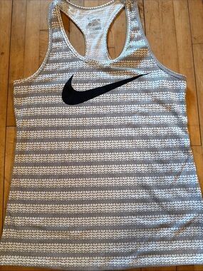 Nike White & Black Striped Racerback Tank Top